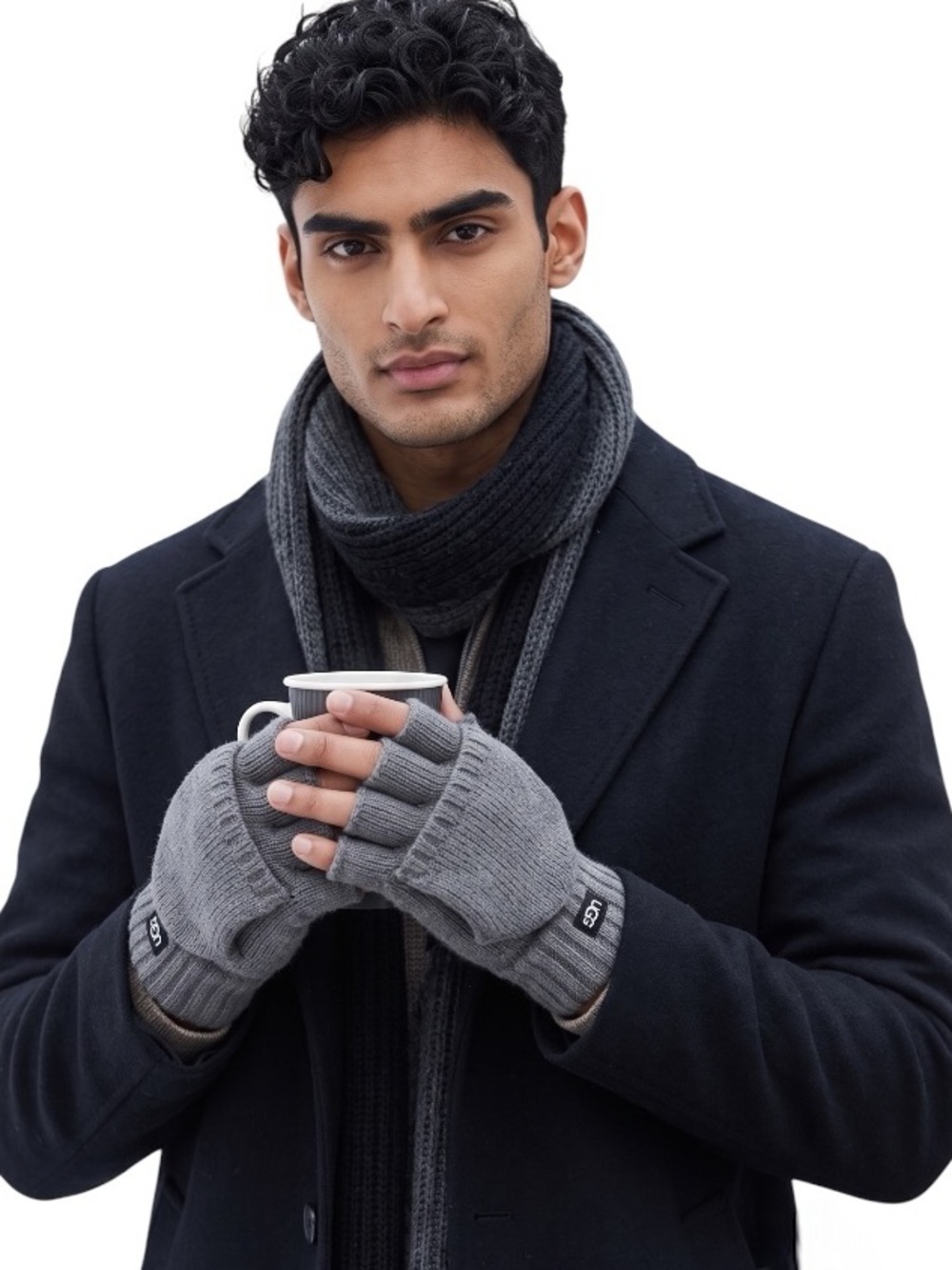 UGG Men’s NWT Charcoal Gray Wool Blend Convertible Mittens Gloves L/XL